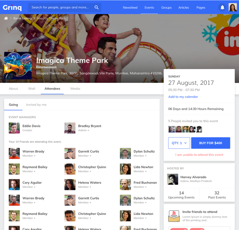 Grinq - Social Networking Application Design and Development for Events by Vinfotech