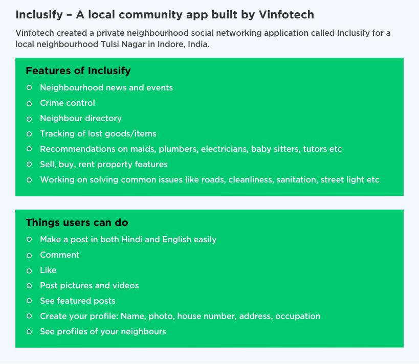 Inclusify – Custom Neighbourhood Social Network for Tulsi Nagar Indore by Vinfotech