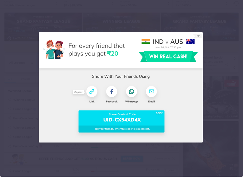 Referral Programs – Fantasy Cricket Development for IPL T20 2018 by Vinfotech