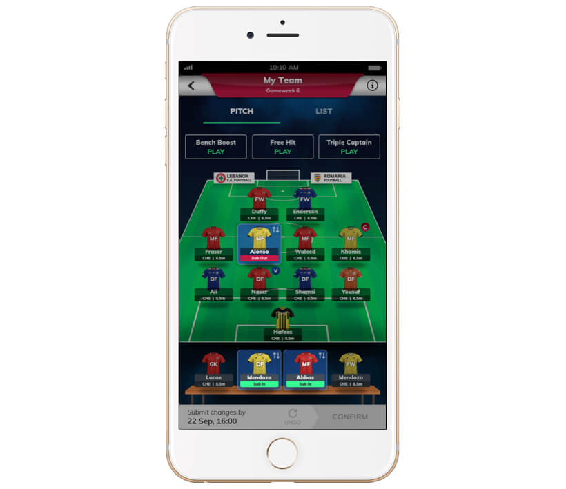 Fantasy sports website software like fantasy premier league with substitution by Vinfotech