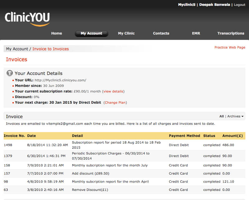 Clinic You EMR Software Solutions – Flexible clinic invoicing by Vinfotech