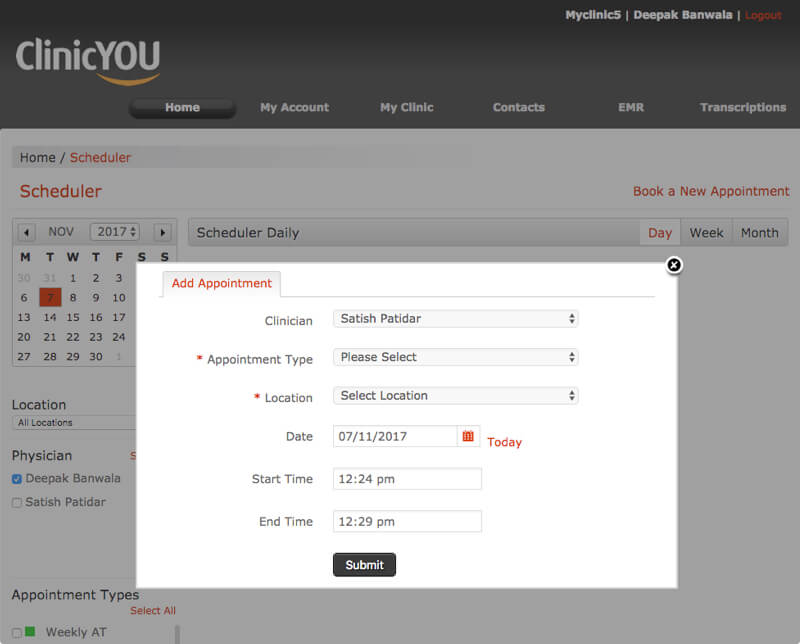 Clinic You EMR Software Solutions – Scheduling by Vinfotech