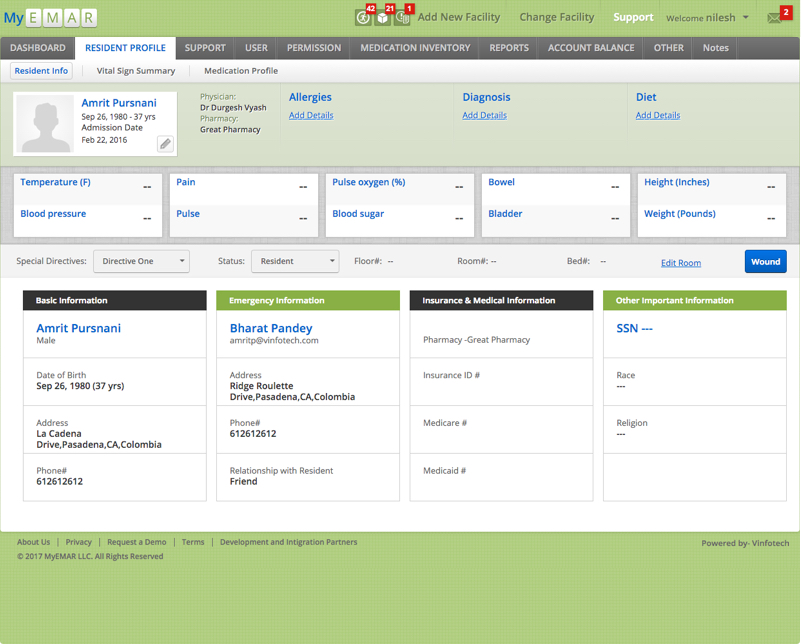 MYEMAR - EMR Software Solutions – Medication Profile by Vinfotech