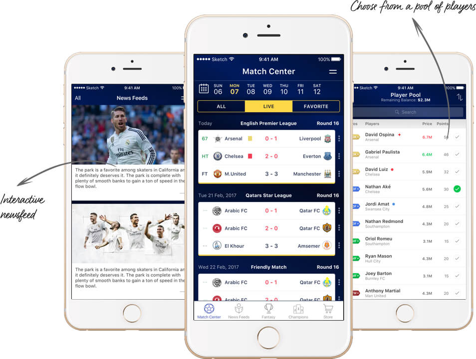 Fantasy Soccer Players Web Design by Vinfotech
