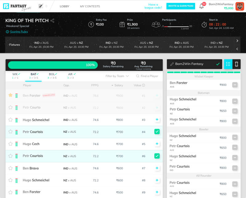 fantasy sports software with different game plays by Vinfotech
