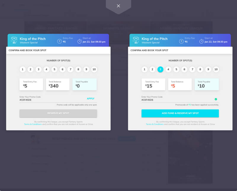 fantasy sports software with promo code module by Vinfotech