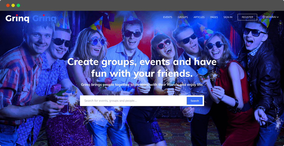 Grinq – Social Networking Website Design and Development for Events by Vinfotech