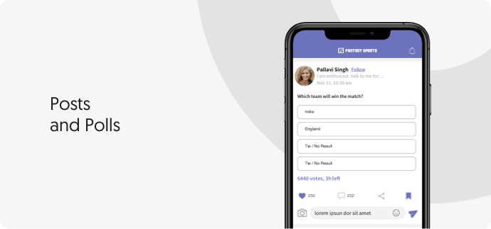 Posts, polls and Votes in Daily Fantasy Sports Social Module by Vinfotech