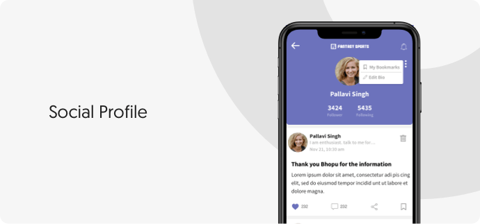 Social User Profile in Daily Fantasy Sports Social Module by Vinfotech